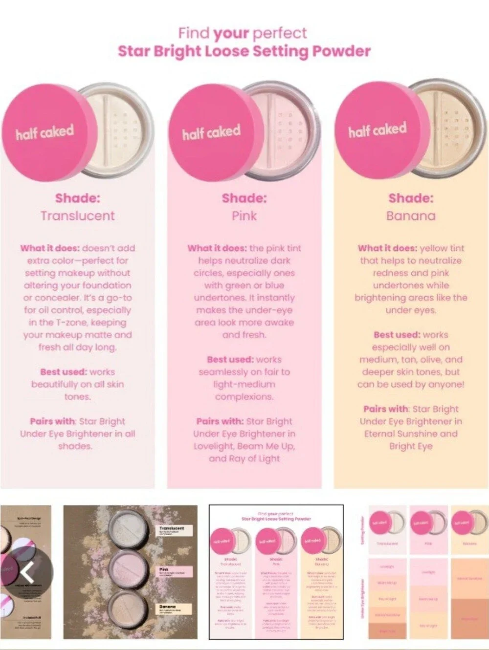 🎉3•$13/4•$16🎉 HALF CAKED Star Bright Mini Loose Setting Powder in Pink